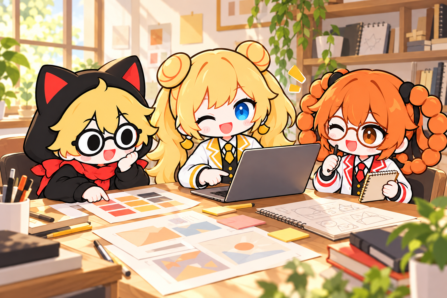 あろう、初依、COCOが試作を見直す、まなびのラボのイメージ